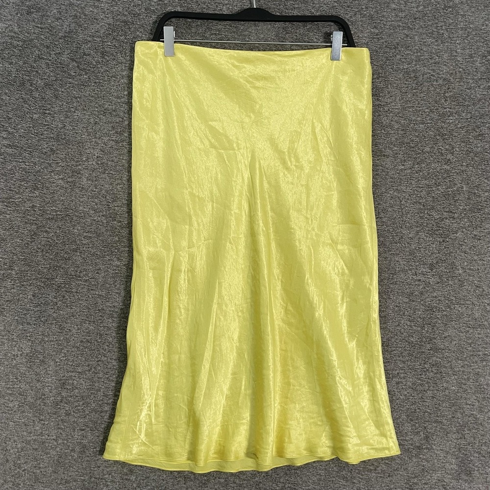 Vince Skirt Womens Large Yellow Satin Midi Lined Pull On Straight Casual